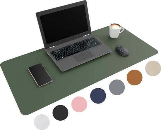 WURK - Professionele bureauonderlegger van kunstleer - Bureau-accessoires - Muismat XXL- Met kabelklem - 90x45 - Donkergroen