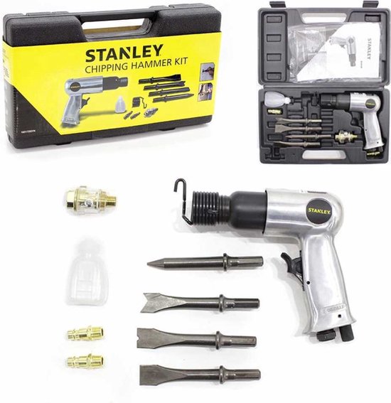 Stanley Pneumatische beitelhamerset, krachtig sloopwerk met 4 beitels, snelkoppelingen & opbergkoffer