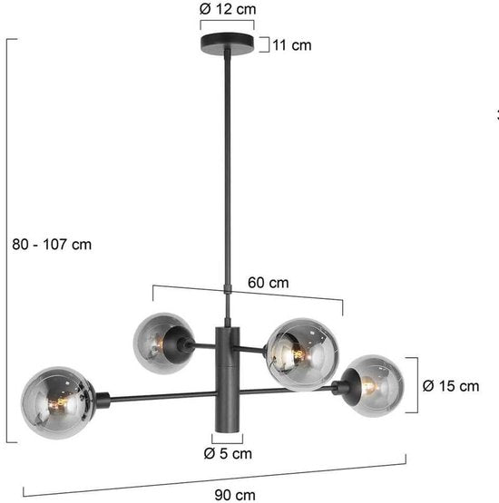 Steinhauer - hanglamp - Constellation - zwart - metaal - Ø 90cm - E14 - 3804ZW