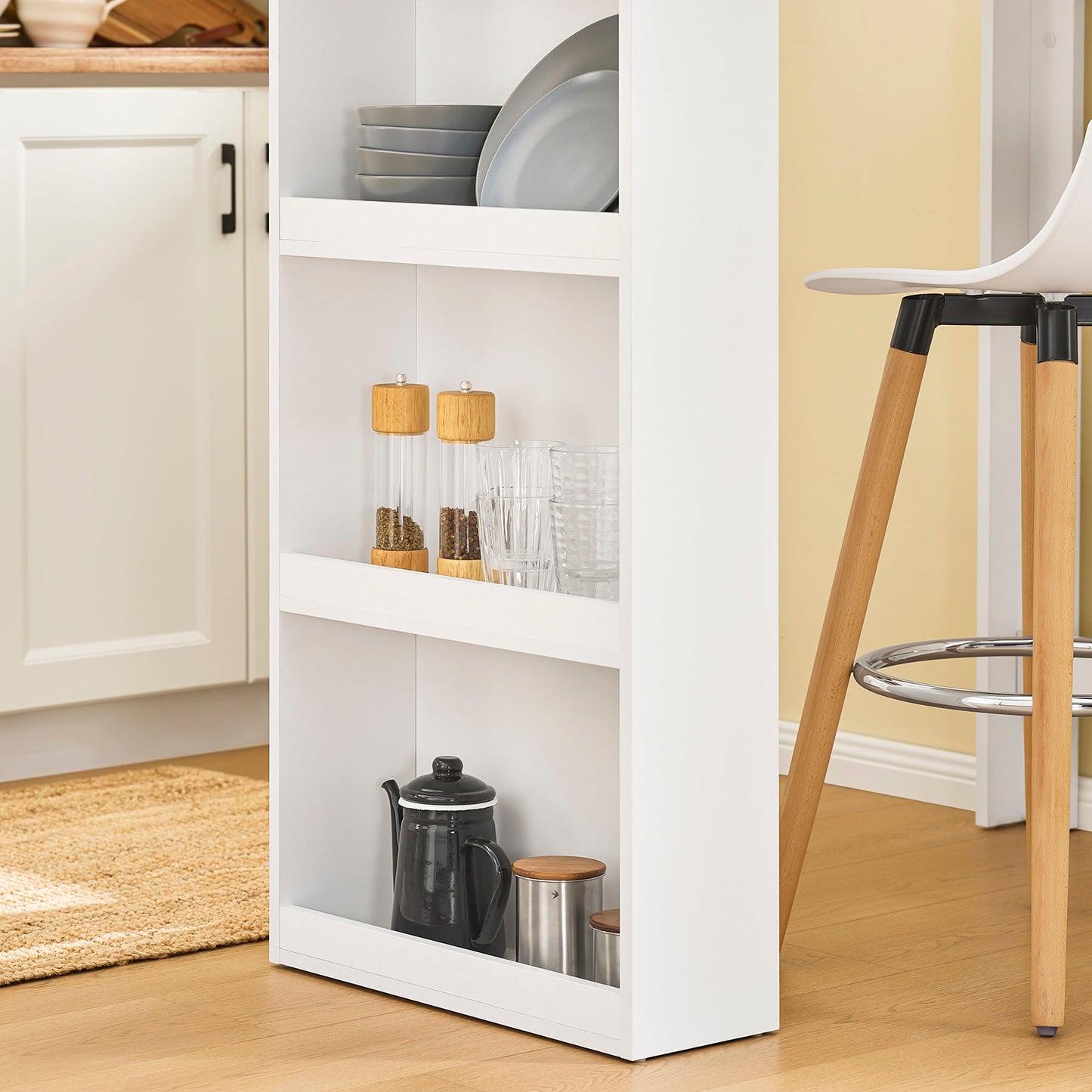 SoBuy FWT17-II-W Bartafel – Hoge Keukentafel met Opbergruimte – Compacte Staantafel voor Keuken, Woonkamer of Koffiebar – Wit – 112 x 57 x 106 cm