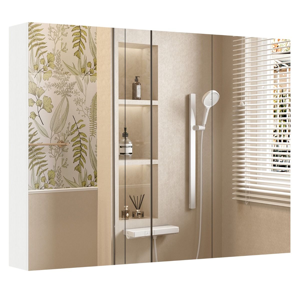 Coast Badkamer Wandspiegelkast - drie deuren - 6 vakken - wit - 87 x 65 x 12,5 cm