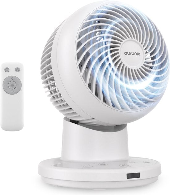 Auronic Tafelventilator - Kleine Ventilator - Met Afstandsbediening en Timer - Automatische Oscillatie 85° - 9 Meter Luchtstroom - Wit