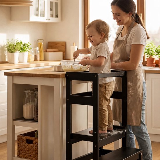 Oemmie Leertoren - Learning Tower - Montessori Leertoren - Leertoren keukenhulp - Leer Toren - Opstapje - Kindertrapje - Zwart