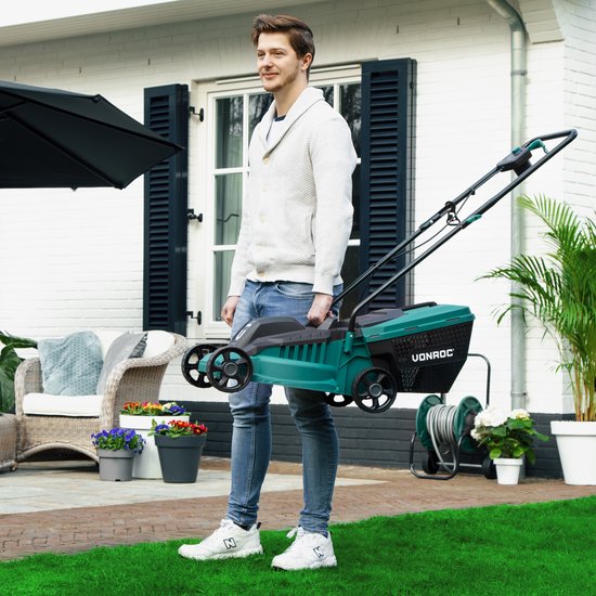 VONROC Grasmaaier 1300W en Grastrimmer 300W – Complete set – 32 cm maaibreedte - Drie instelbare maaihoogtes: 30/50/70 mm - Incl. 30L Opvangbak