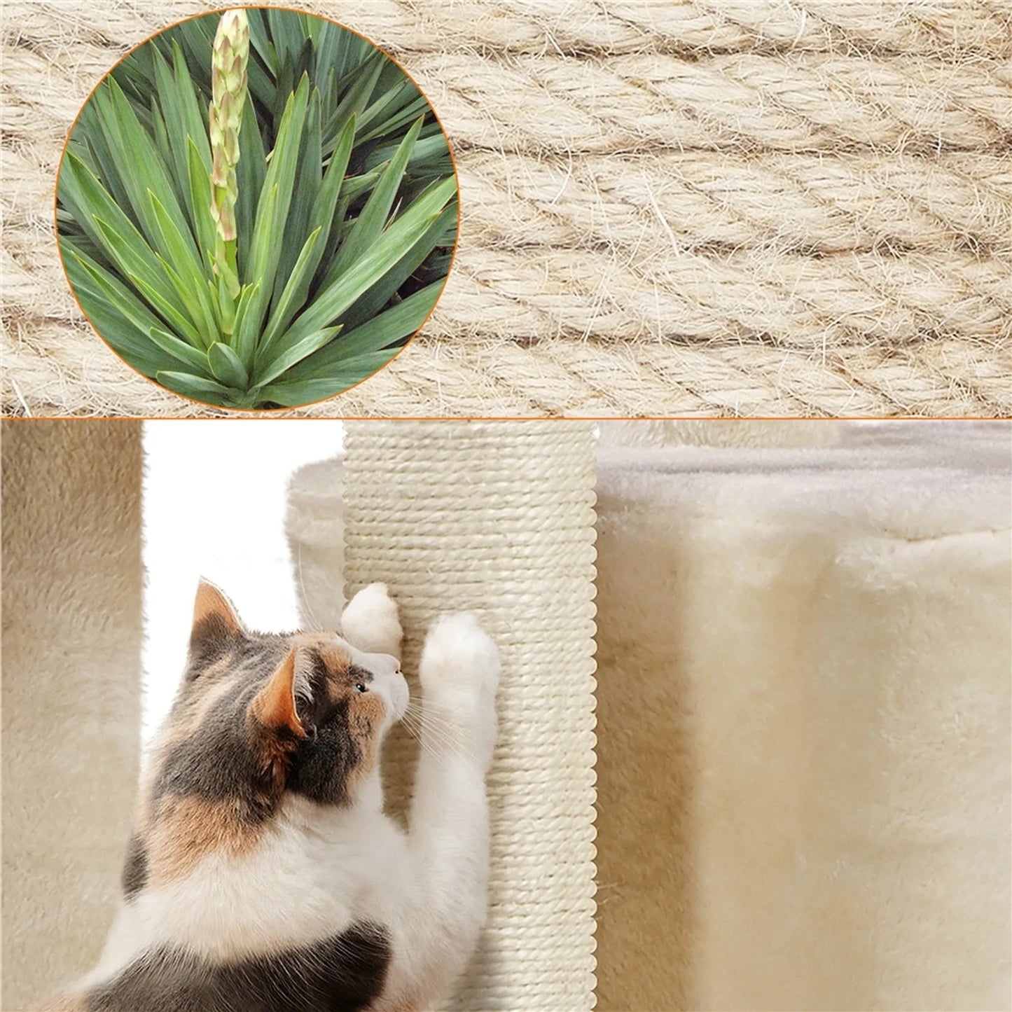Yaheetech Krabpaal Met 3 Verdiepingen – Voorzien Van Sisalpalen En Kattenmand En Hangmat En Verwijderbare Pluche Bal – Voor Kleine En Middelgrote Katten – Beige Pluche En E1 Spaanplaat – 51 x 34,5 x 87 cm