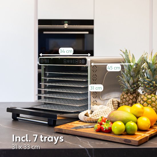 Vita5 PRO 7 Voedseldroger – Droogoven - RVS – 24-Uurs Timer – Led-bedieningspaneel – Dehydrator – 7 Laags
