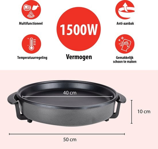 alpina Elektrische Hapjespan - Partypan - Anti-aanbak - 1500 Watt - Temperatuurregelaar - Ø 40 cm