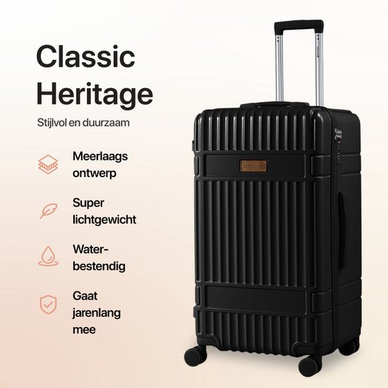 SKYCASES Trunk Reiskoffer – Classic Heritage – Extra Grote Koffer – 110L – TSA Slot – Lichtgewicht Trolley – 78x44x36 cm – Trunk Rolkoffer – Spinner Wielen – Zwart