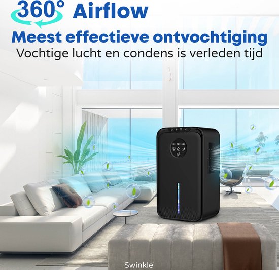 Swinkle® Luchtontvochtiger en Luchtreiniger - Ontvochtigt tot 1L per Dag - Dehumidifier geschikt voor Woonkamer, Slaapkamer, Badkamer met LED Scherm