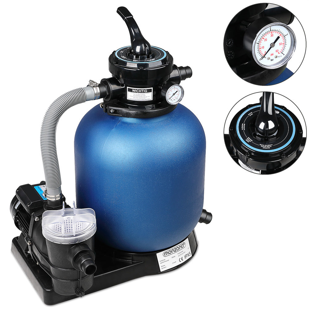 Monzana Zandfiltersysteem - 11m³ Voorfilter 7-weg 11.000 l/u - Blauw