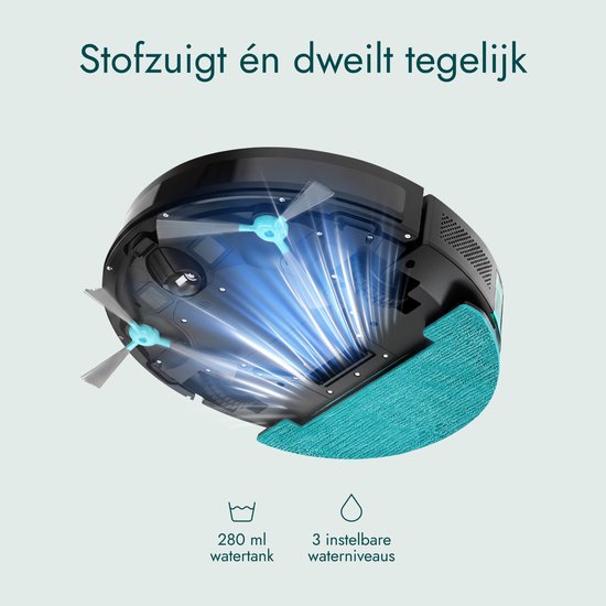 Bloomfold Sweep Robotstofzuiger met Dweilfunctie – Slimme Robot Stofzuiger, 3500Pa, 130 min, App & Google Home - Ultra-dun (7,3 cm) - Geschikt voor Huisdierhaar