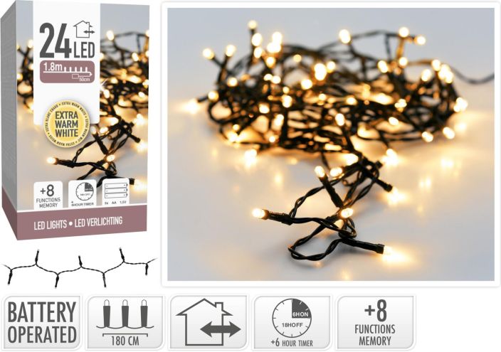 Lichtketting 24LED extra warm wit batterij