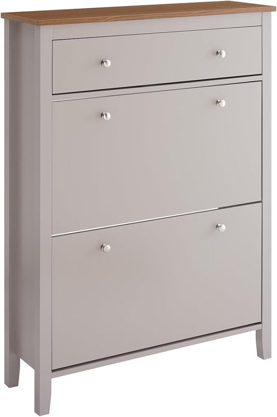 SoBuy FSR89-KA Schoenenkast met 2 Kleppen & Grote Lade – 12 paar schoenenopberglade voor entree, hal – Schoenenrek lichtbruin, 80×25×108cm