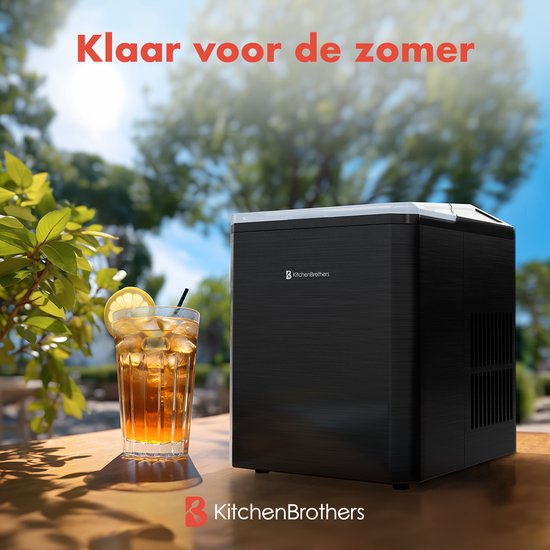 KitchenBrothers IJsblokjesmachine - 1L - Easy Clean + Zelfreinigingsfunctie - IJsblokjesmaker – 12kg/24 uur - Gunmetal RVS
