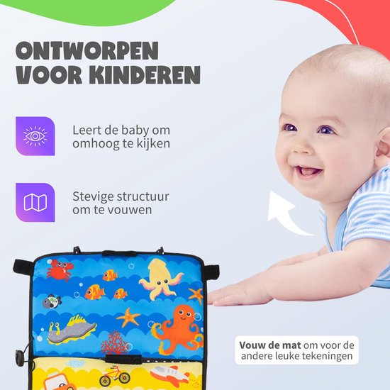 MontiPlay® Buikligtrainer Baby - Knisperboekje Baby - Baby speelgoed 6 maanden - Educatief Speelgoed - Tummy Time - Montessori - Sensorisch