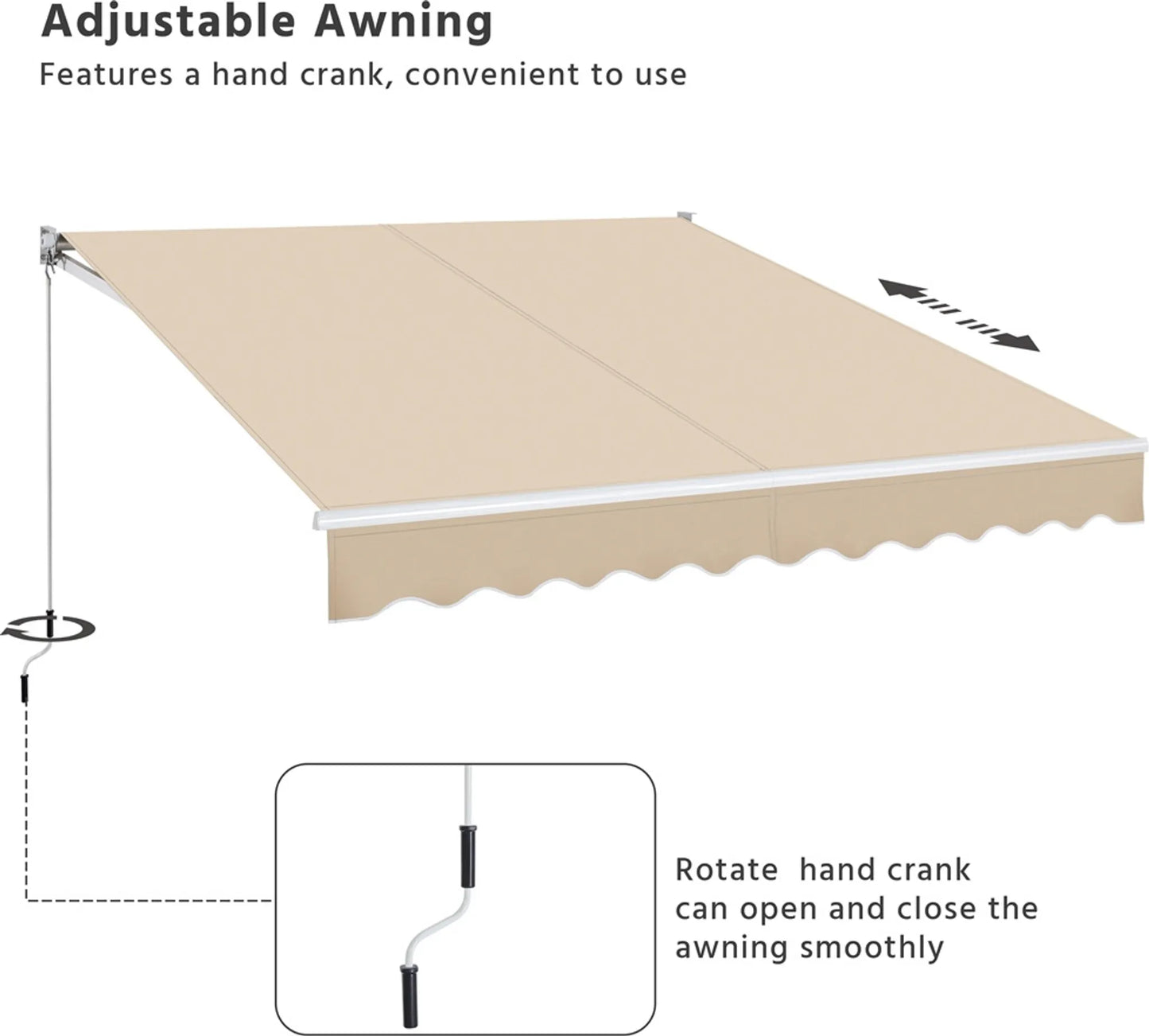 Yaheetech Klemzonnescherm – 300 x 250 x 25 cm – Voorzien Van Handmatige Slingerstang En Verstelbare Hoek En UV-Bestendige Coating – Voor Balkon En Terras – Beige Polyester En Metaal