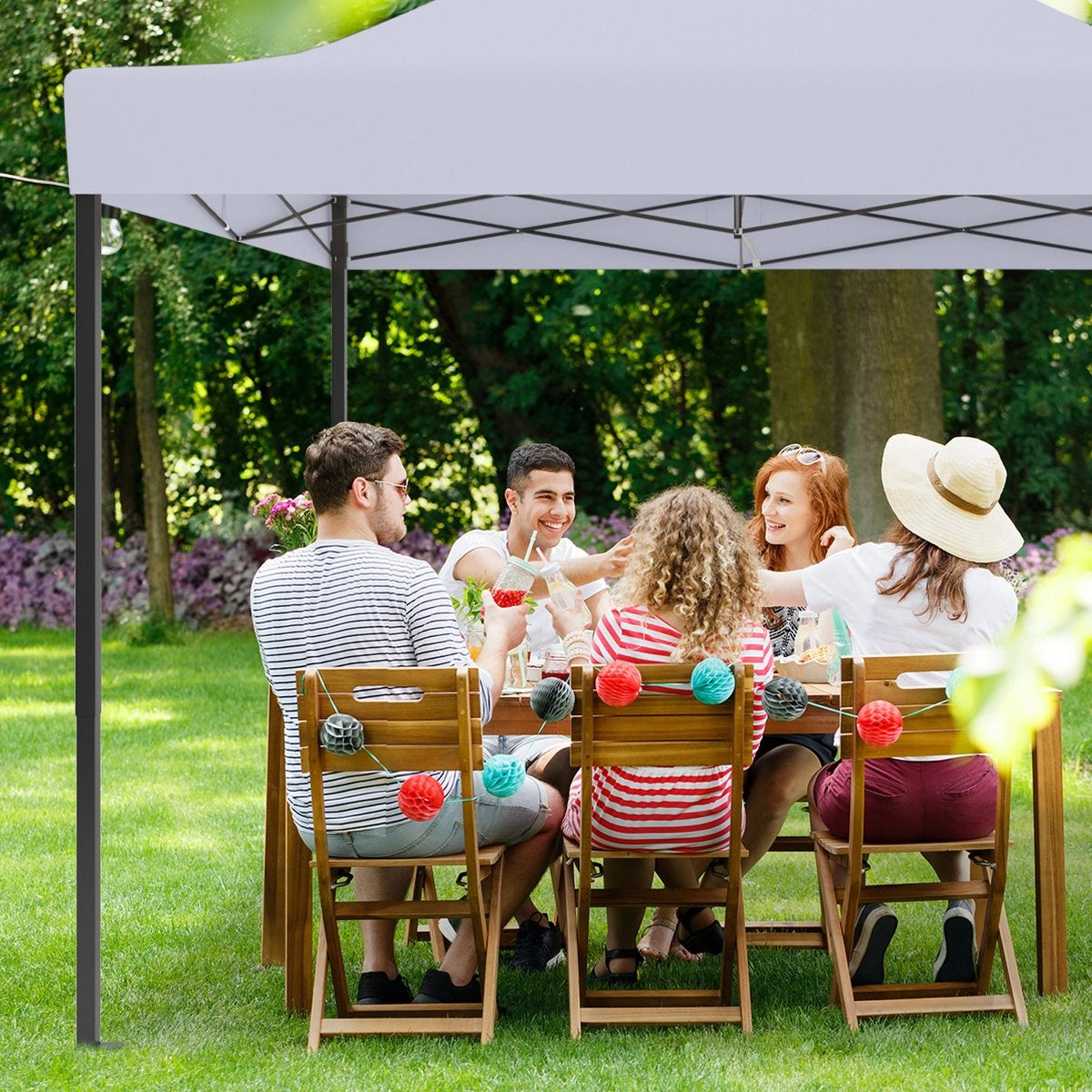 LifeGoods Partytent - Paviljoen - EasyUp - Opvouwbaar - 4 Zijwanden - Waterdicht - Met Draagtas met wieltjes - 292 x 292 cm - Donkergrijs