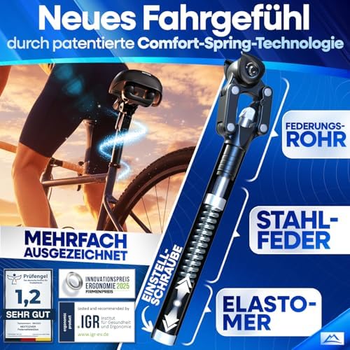 NEXTCOVER Geveerde Parallelogram Zadelpaal – Het Origineel – met Comfort-Spring Technologie, 27,2/30,9/31,6/34,9 mm