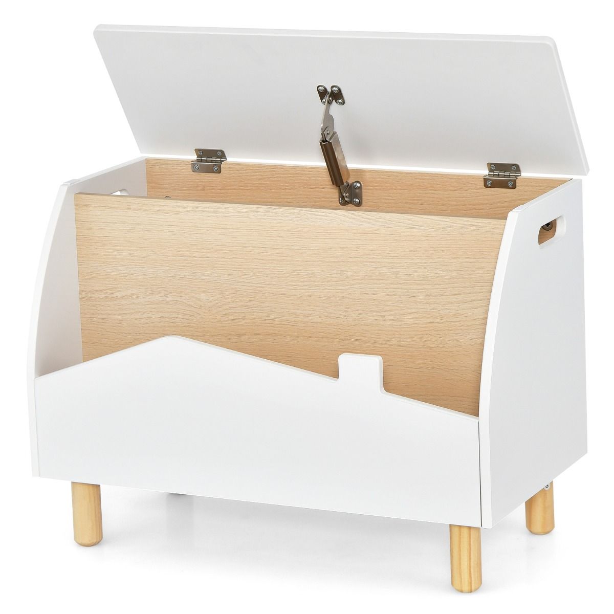 Coast Houten Speelgoedkist met Plank - Veiligheidsscharnier - Handgrepen - Wit 60 x 33 x 44 cm