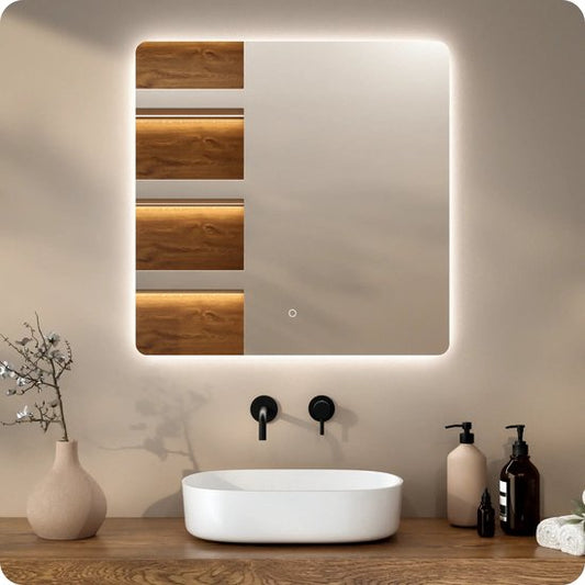Mirlux Badkamerspiegel met LED Verlichting & Verwarming – Wandspiegel Vierkant – Anti Condens Douchespiegel - Frameloos - 80x80cm