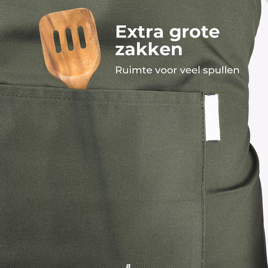 Keukenschort - Water- en vuilafstotend - Professioneel Kookschort - Schort voor Dames en Heren - Horeca Sloof - Unisex - Verstelbare Gesp - Extra Grote Vakken - Groen
