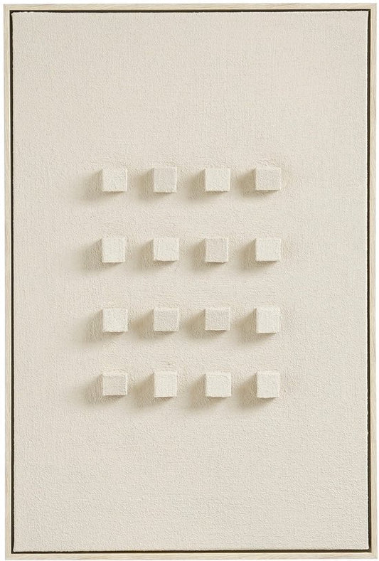 Mica Decorations Wanddecoratie - Wandpaneel Abstracte Kunst 60 x 40 x 3 cm - Woondecoratie voor Woonkamer of Slaapkamer - Off-white