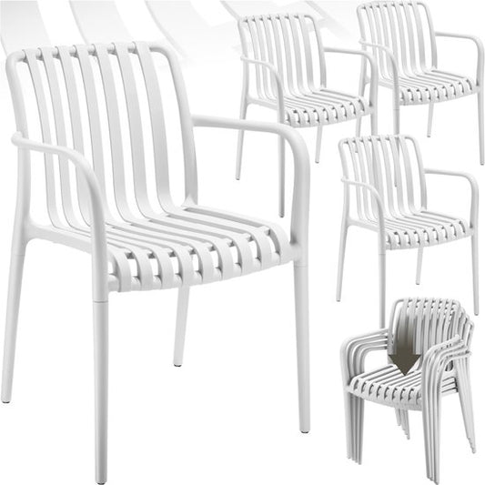 tectake® Set van 4 Tuinstoelen Alcudia - Creme - Kunststof Stoelen met Armleuning - Tuinset voor om de Tuintafel of op de Camping - Stapelbaar - Stoelen voor Tuin, Terras of Balkon - Weerbestendig en UV-bestendig - Draagkracht 120kg per Tuinstoel