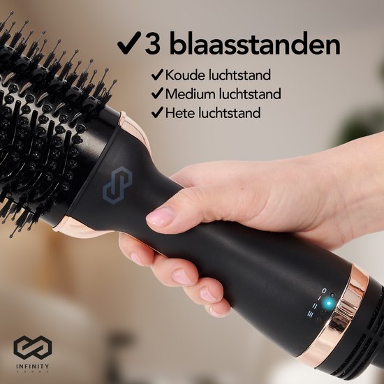 Infinity Goods 4-in-1 Föhnborstel - Keramische Magic Brush - Droog/Stijl/Krul/Volume - Kort En Lang Haar - 1200W - Zwart/Goud