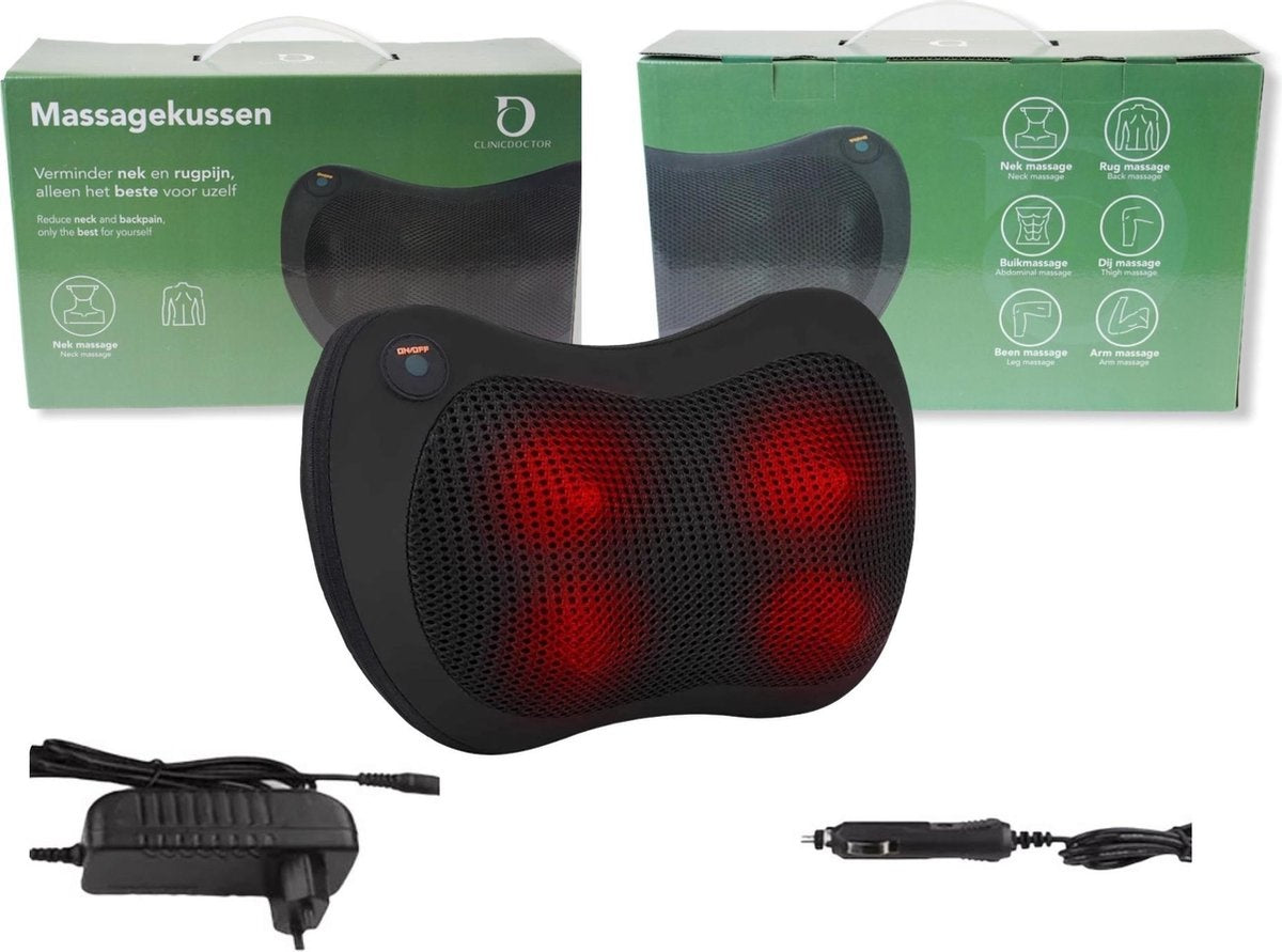 Auronic Shiatsu Massage Kussen - Elektrisch Nek en Rug Apparaat - met Warmte Functie – Zwart