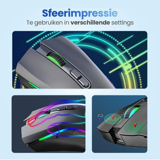 Garpex® Stille Draadloze Muis - Gaming muis - Computermuis - Muis Draadloos - Met LED Verlichting - Oplaadbaar - Zwart