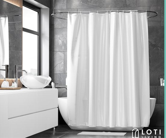Loti Living Douchegordijn Anti Schimmel – Wit - Inclusief ringen – Waterdicht - Polyester - Douchegordijn 180x200 cm