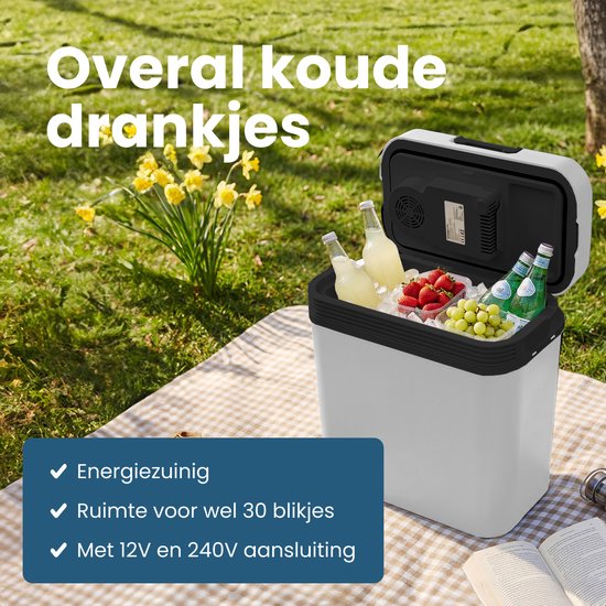 Auronic Koelbox Elektrisch 12V en 230 volt - 20L - Camping Koelkast - Auto - Koelen en Verwarmen - Frigobox - Lichtgrijs