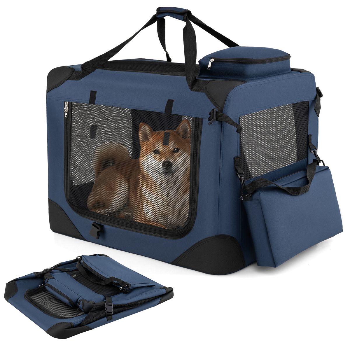 Coast Opvouwbare Hondentransportbox - draagbaar - ademende netvensters - blauw