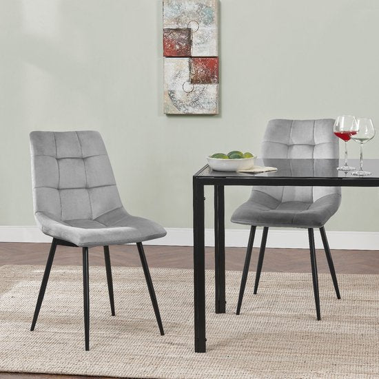 Stalen Eetkamerstoelen Blanca - Set van 2 - Lichtgrijs - Fluweel