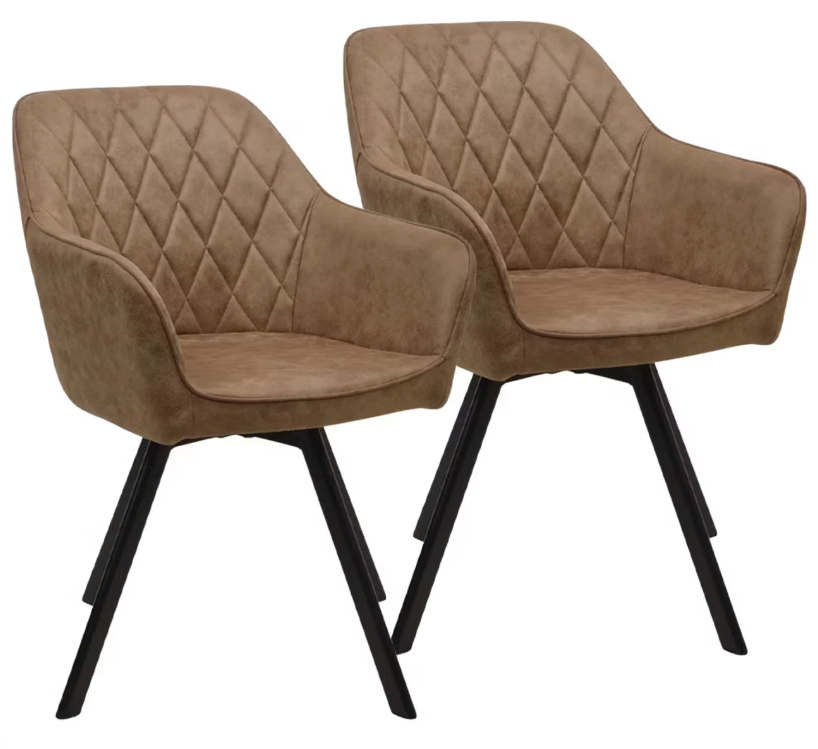 Meubel 31 Brione - Eetkamerstoel Duopack - 360° Draaibaar - H 83 x B 59 cm - Microvezel/Staal - Taupe