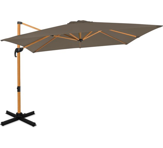 VONROC Premium Zweefparasol Pisogne 300x300cm – Incl. kruisvoet & beschermhoes – Vierkante parasol – 360 ° Draaibaar - Kantelbaar – UV werend doek – Houtlook - Zwart