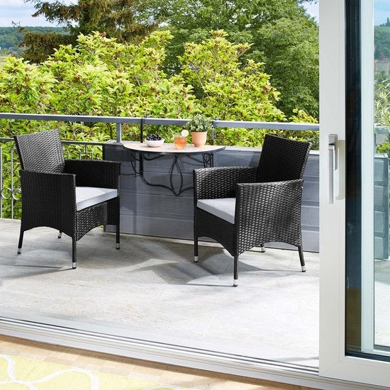 tectake® - Set van 2 wicker tuinstoelen - incl. 2 sets kussenhoezen (beige en grijs) - bruin - 404550 - poly-rattan