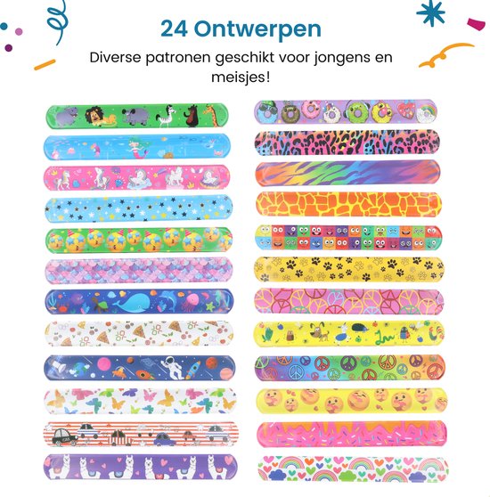 Partizzle 48x Klap Armbandjes Pakket - Slap on Bracelet / Klik Armbanden - Klaparmband Uitdeelcadeautjes - Grabbelton Armband Traktatie Cadeautjes - Voor Kinderen