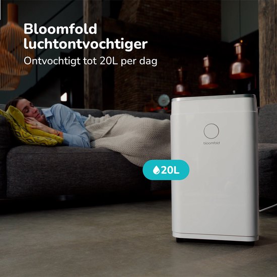 Bloomfold Luchtontvochtiger – Wasdroogfunctie  – 20 liter/dag – 34 x 24 x 57 cm – Wit