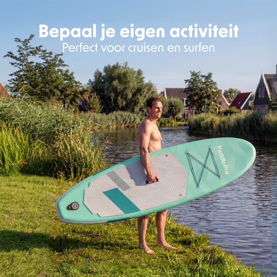LifeGoods SUP Board Allround Compact - met Zitje - 100 KG Draagkracht - 300 x 76 cm - Opblaasbaar - Compleet SUP pakket - Mintgroen