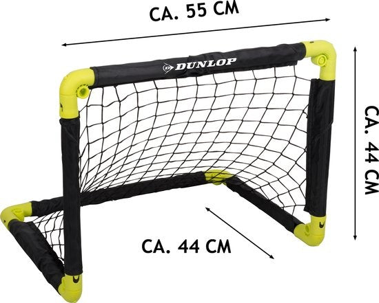 Dunlop Voetbaldoel 50 x 44 x 44 cm - Voetbaldoeltjes Set van 2 - Voetbalgoal Opvouwbaar - Voetbal Goal Makkelijk Opbergen - Voetbal Training Goals voor Kinderen - Kunststof - Zwart/ Geel