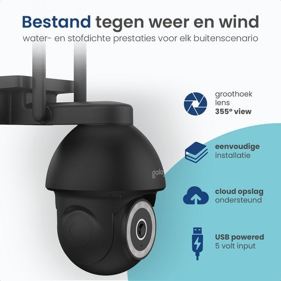 Gologi Superior Outdoorcamera 2 - Buiten camera met nachtzicht - Beveiligingscamera - Security camera - Muur & Dakbevestiging - 4MP - Met wifi en app - Zwart