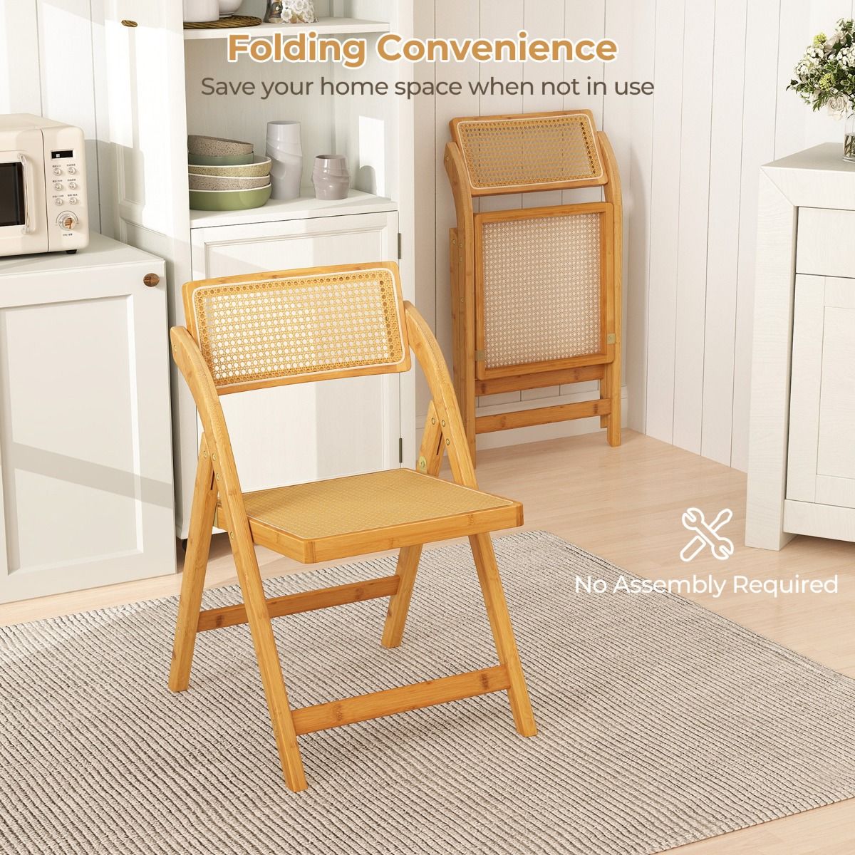 Coast Set van 2 Rotan Klapstoelen - 360° draaibare rugleuning - Inklapbaar - Naturel