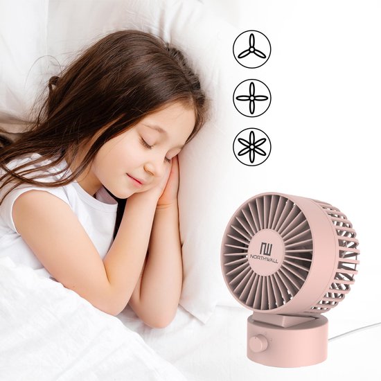 Northwall Mini USB Ventilator - Tafelventilator Roze - Stille Mini Fan - Retro Bureau Ventilator - Klein, Stil en Geruisloos - Dual Motoren - Kantelbaar - 2 Snelheden