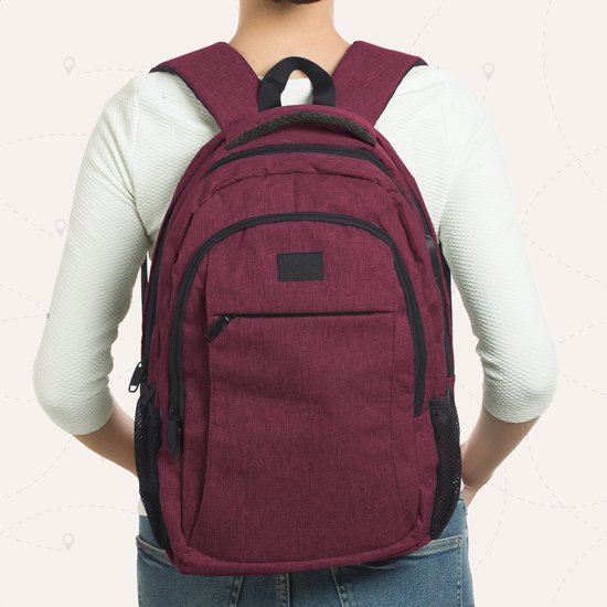 TRVLMORE Rugzak met Levenslange - Rugtas met 15,6 Inch Laptopvak - Schooltas - Spatwaterdicht - Heren en Dames - Jongens en Meisjes - 28L - Burgundy