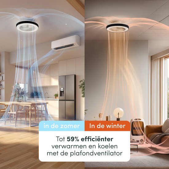 Plafondventilator met Verlichting - Plafondlamp Ventilator - Plafonniere - LED RGBW - Tuya Wifi Smart - Afstandsbediening - ⌀ 50cm - Zwart