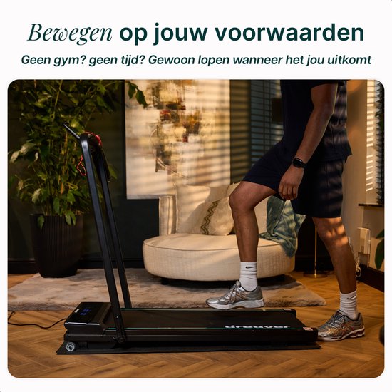 Dreaver Elevate Pro - 2 in 1 Loopband Inklapbaar 12KM/U met 9% Hellingsfunctie - Inclusief App & Accessoires - Hardloopband - Treadmill - Wandelband - Walking pad - Voor Thuis