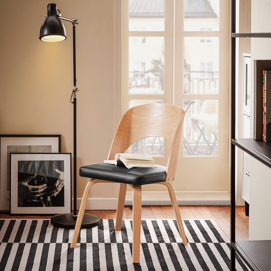 SoBuy Stoel van hout met gevoerde rugleuning en zitting, stoel voor keuken, eetkamer, kantoor, slaapkamer, natuur en zwart, 48 x 55 x 78 cm, FST97-SCH