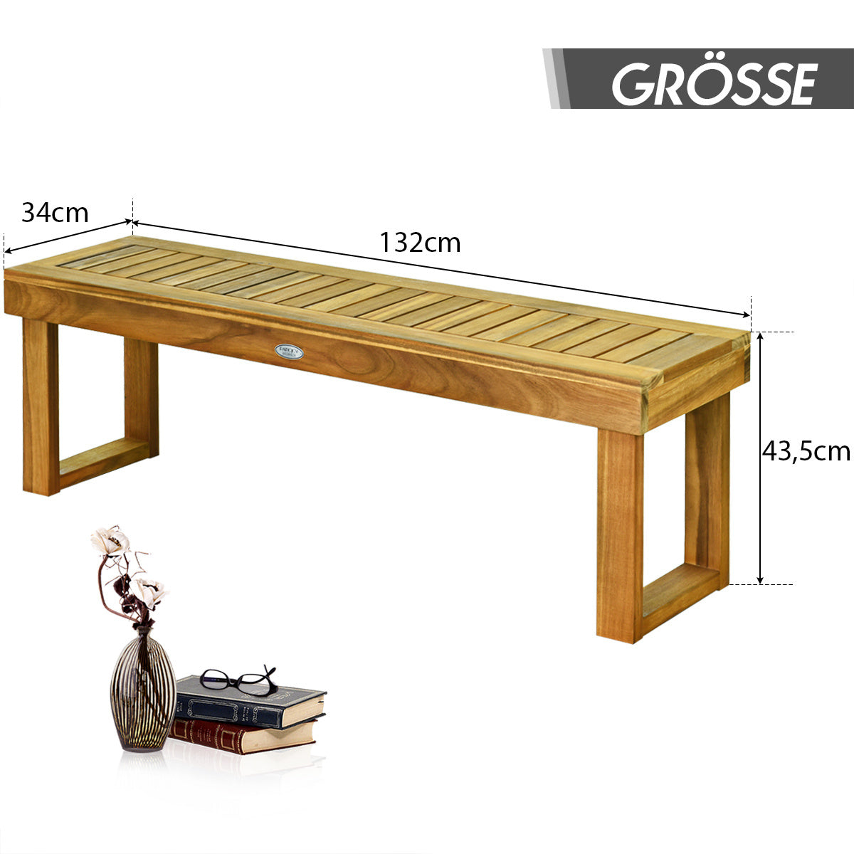 Coast Bench vaste houten tuinmeubels houten bank tuinbank veerkrachtig tot 360 kg 132 x 34 x 43,5 cm teak