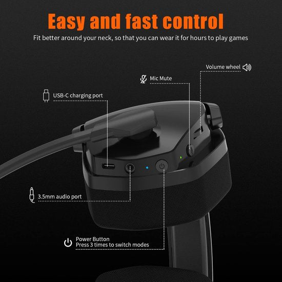 NUBWO G06 - 2.4GHz Draadloze Gaming Headset - Bluetooth koptelefoon - Met microfoon - Geschikt voor PC/PS4/PS5 - Zwart